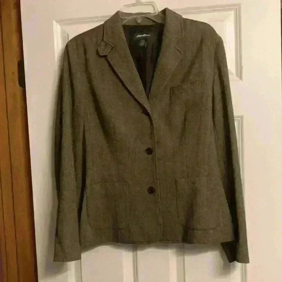 Eddie Bauer wool blazer womens 12 brown lined office casual taylored - Picture 1 of 5